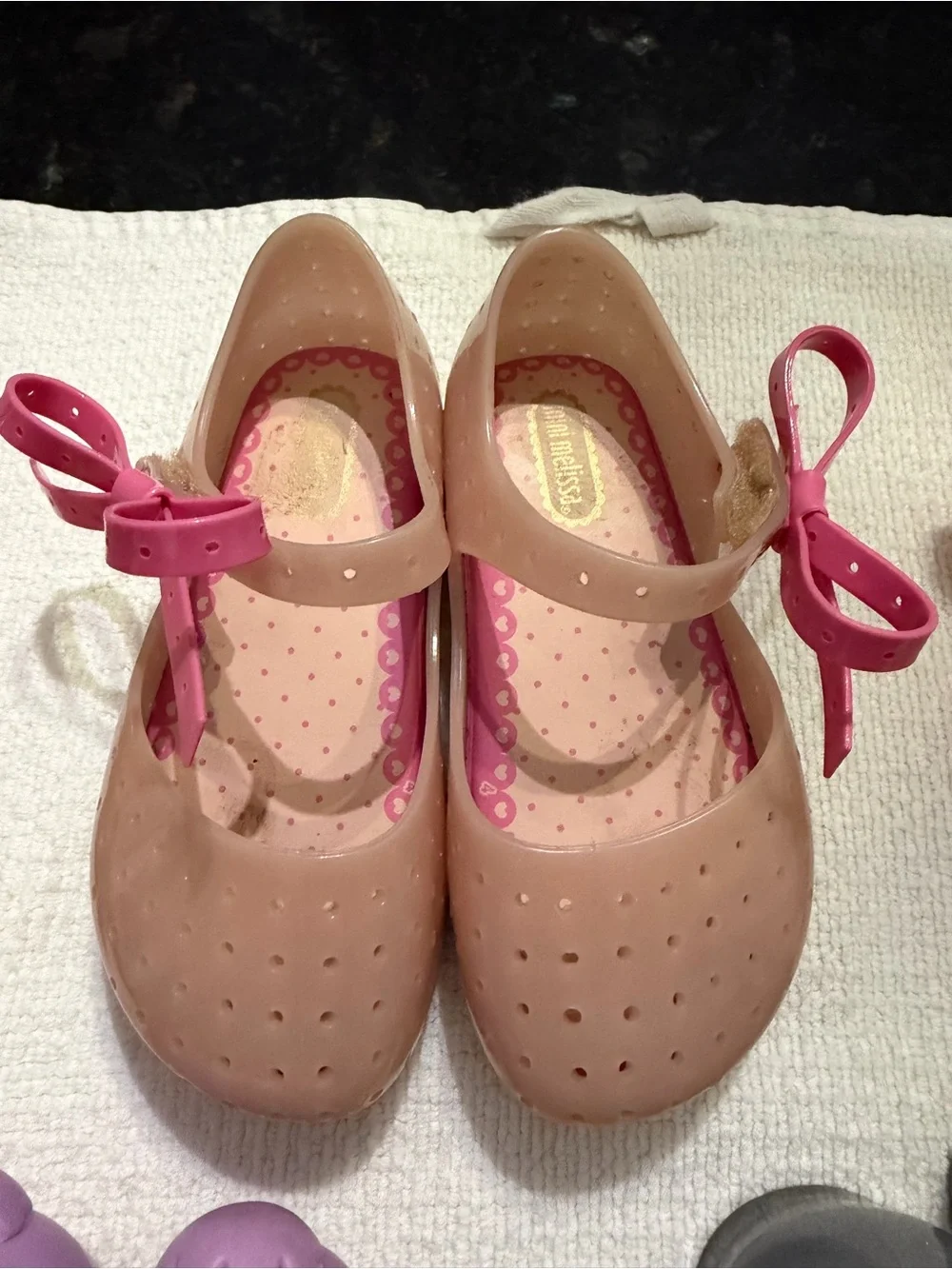 Mini Melissa Girls mini Furadinha x Mary Jane flat with pink bow